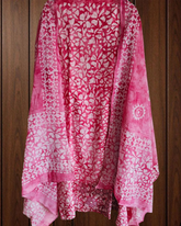 Cotton Batik Elegance: Kurta with Laser-Cut Daman & Printed Dupatta